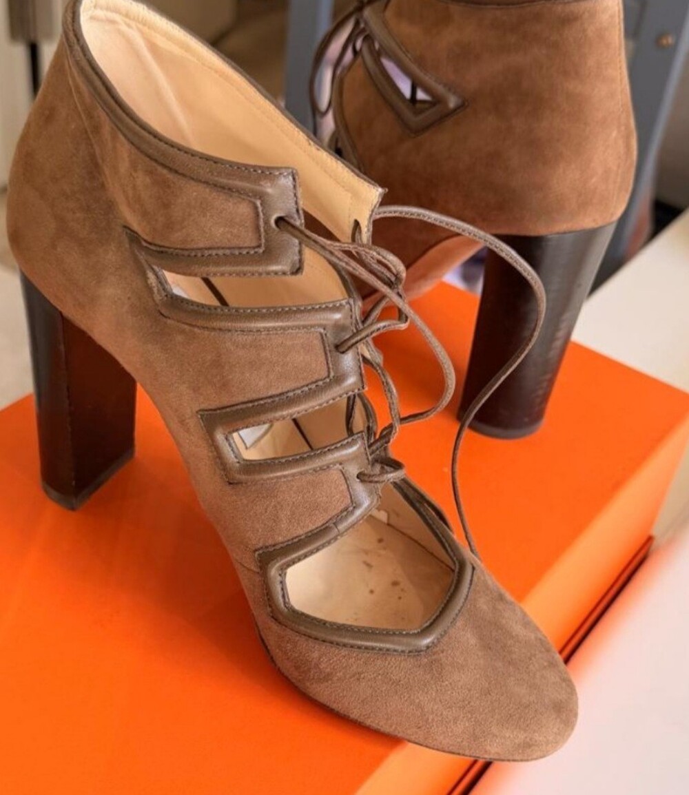 Jimmy Choo Brown Suede Lace-Up High Heel Pumps